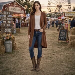 Alp N Rock Duster Cardigan Sweater Open Front Brown Womens Small Pockets